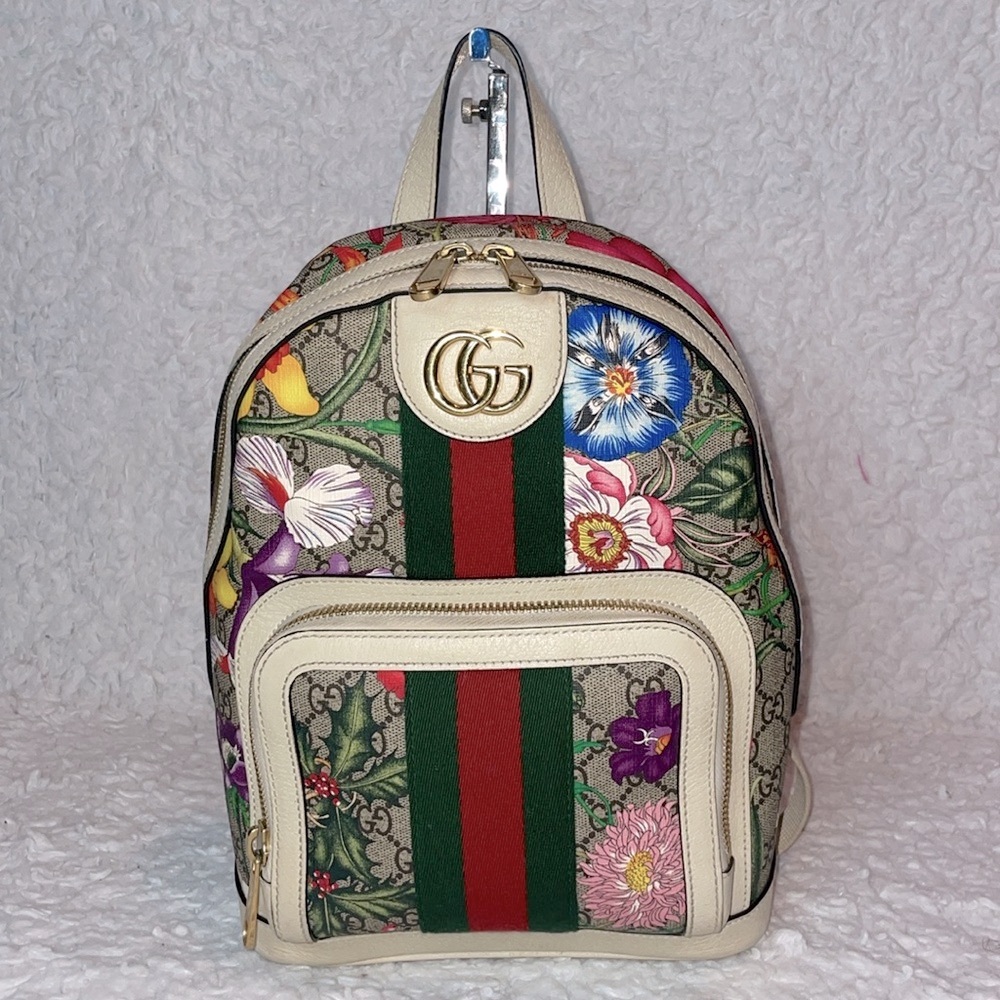 Gucci GG Ophidida Supreme Floral Multicolored Leather & Coated Canvas Backpack